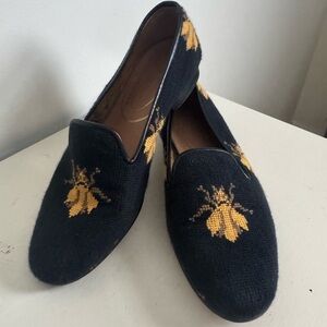 Stubbs & Wooten Bumble Bee Tapestry Woven Black Loafers Shoes Slippers Size 8